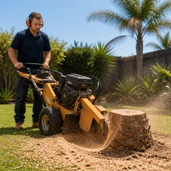 Stump grinding a removed palm tree in Blairgowrie