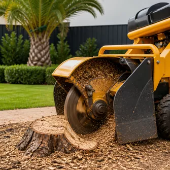 Palm tree stump grinding in a Mount Eliza backyard