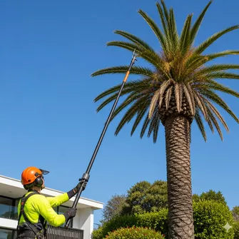 Palm tree pruning and trimming to improve aesthetics