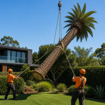 Large palm tree being removed from a residential property in Portsea