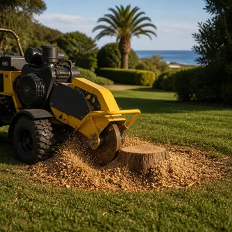 Stump grinding after palm tree removal in Portsea