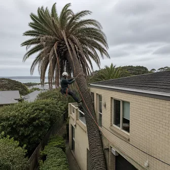 Hazardous palm tree removal near a building in Portsea
