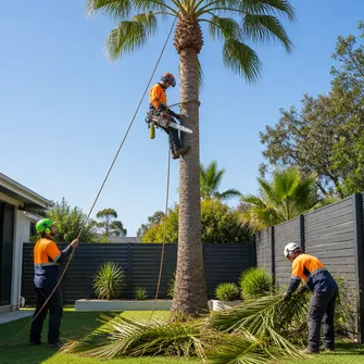 Palm tree removal in a residential Rosebud garden