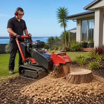 Stump grinding after palm tree removal in Rosebud