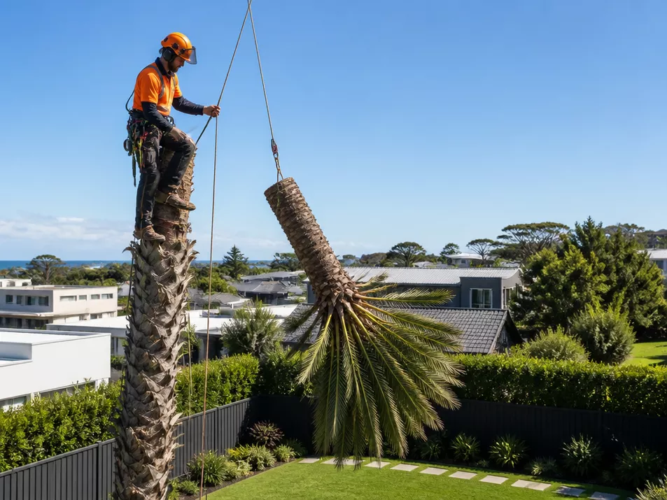 Palm tree being safely removed in Rye, Victoria