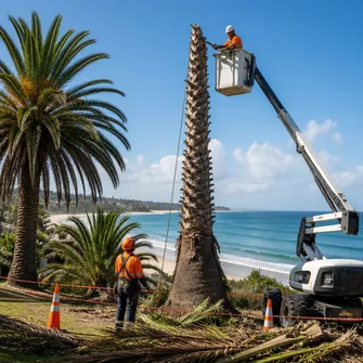 Residential garden in Safety Beach after a palm tree has been removed, showing a clean, open space