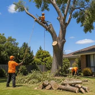Large tree removal in a residential backyard in Carrum Downs