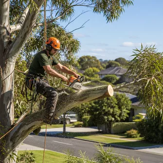Professional tree cutting service with safety gear in Carrum Downs