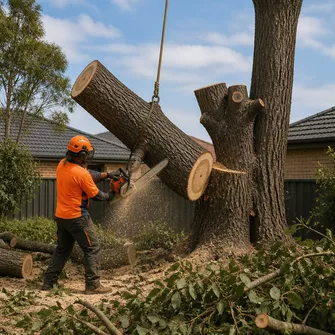 Stump grinding operation in a garden in Carrum Downs