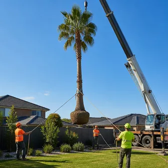 Palm tree removal with a crane in Carrum Downs