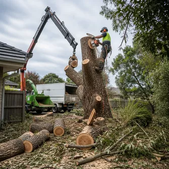 Stump grinding service in a Pearcedale garden.