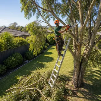 Tree cutting and pruning of an overgrown tree in Pearcedale.